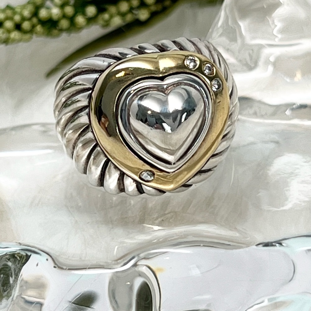 David Yurman Diamond Cable Wide Band Heart Ring .925/18K Gold - Picture 2 of 11